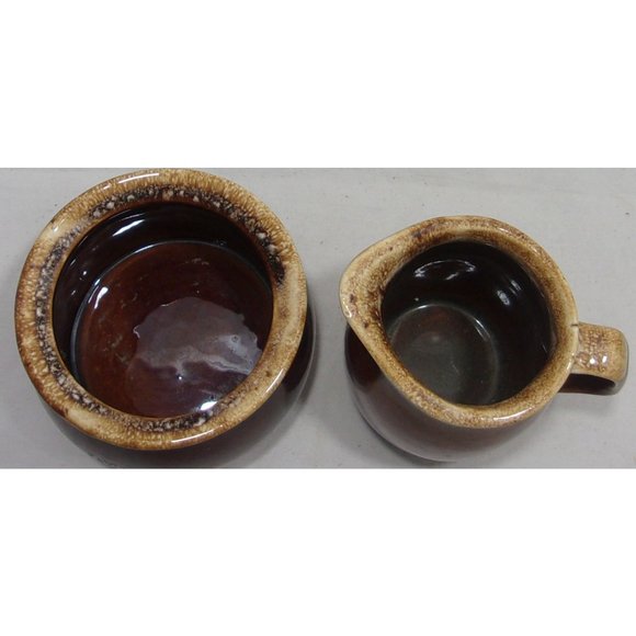 Vintage Hull Oven Proof U.S.A. Brown/Cream Pottery Sugar & Creamer 4" - Picture 4 of 10